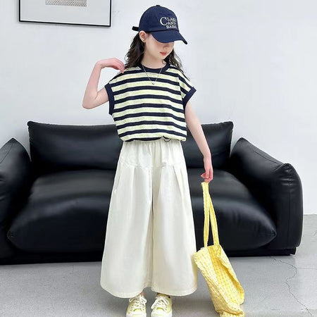 Girls Korean Striped Wide-Leg Summer Set – Baby & Children's Outfits – Image 3