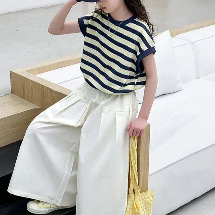 Girls Korean Striped Wide-Leg Summer Set – Baby & Children's Outfits – Image 4