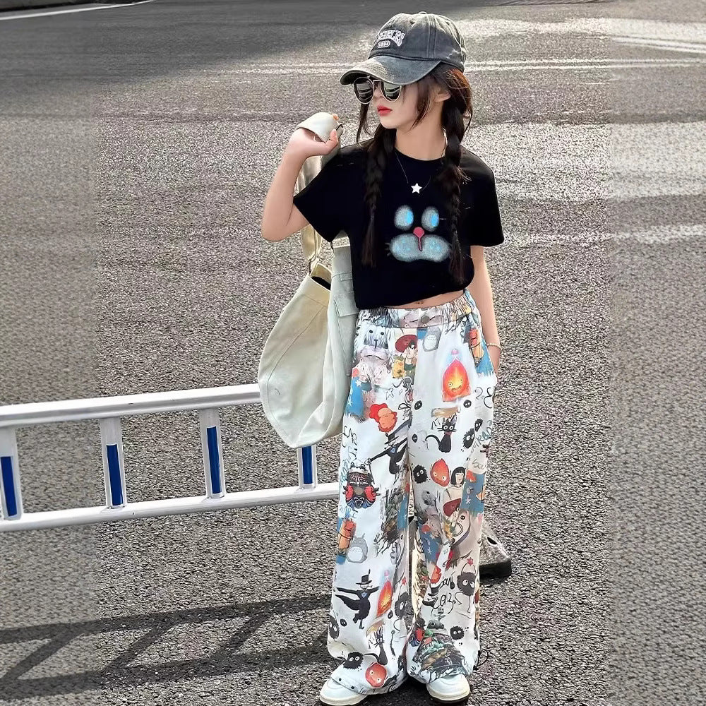 Girls Graffiti Wide-Leg Pants Summer Set – Baby & Children's Outfits – Image 3