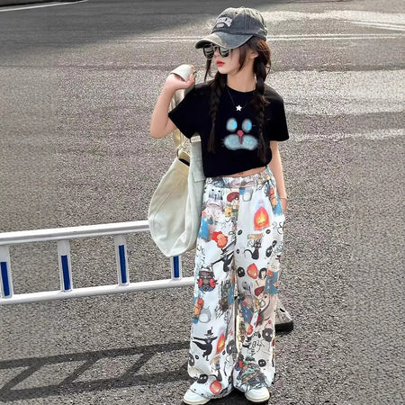 Girls Graffiti Wide-Leg Pants Summer Set – Baby & Children's Outfits – Image 3