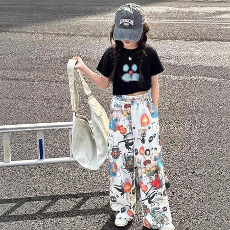 Girls Graffiti Wide-Leg Pants Summer Set – Baby & Children's Outfits – Image 4