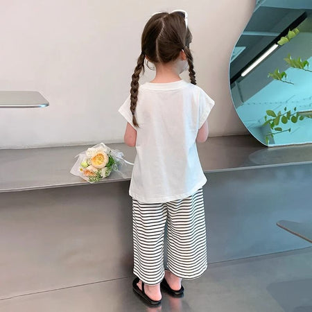 Girls Korean Cat Print Wide-Leg Summer Set – Baby & Children's Outfits – Image 2