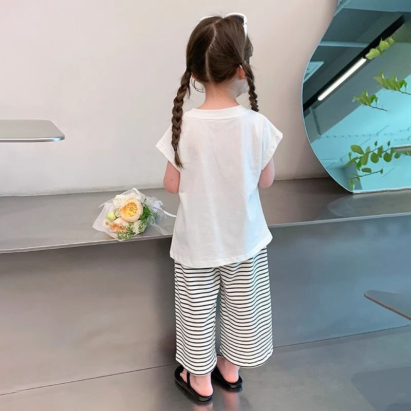 Girls Korean Cat Print Wide-Leg Summer Set – Baby & Children's Outfits – Image 2