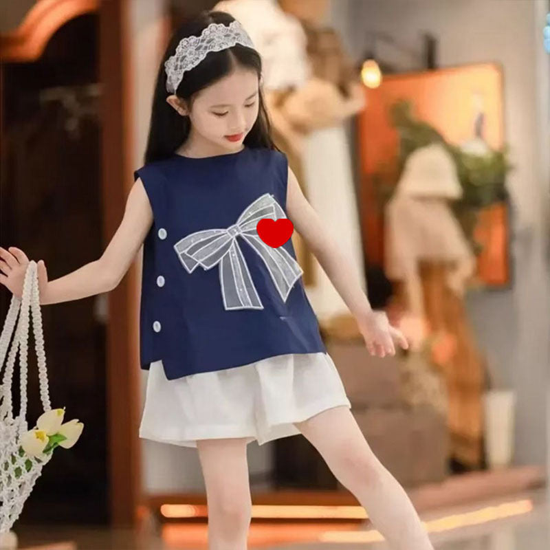 Girls Korean Bow Vest Shorts Summer Set – Baby & Children's Outfits – Image 2