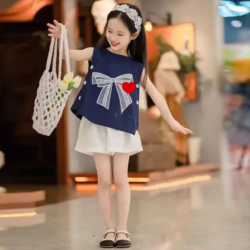 Girls Korean Bow Vest Shorts Summer Set – Baby & Children's Outfits – Image 4