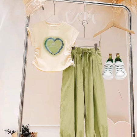 Girls Heart Print Pants Summer Two-Piece Set – Baby & Children's Outfits – Image 2