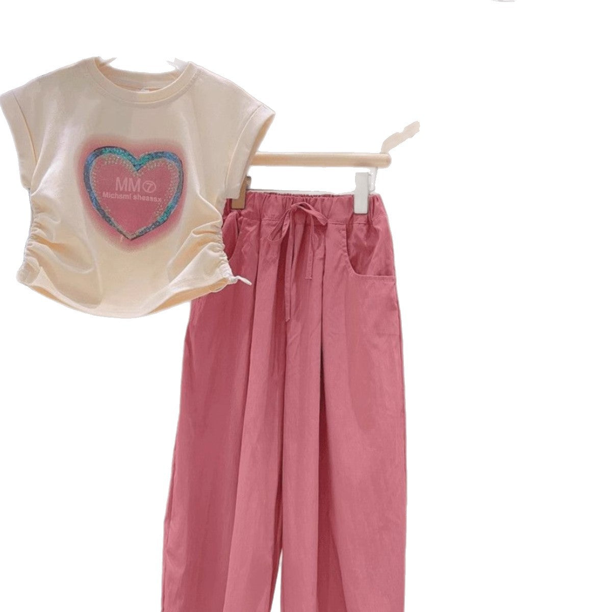 Girls Heart Print Pants Summer Two-Piece Set – Baby & Children's Outfits – Image 5