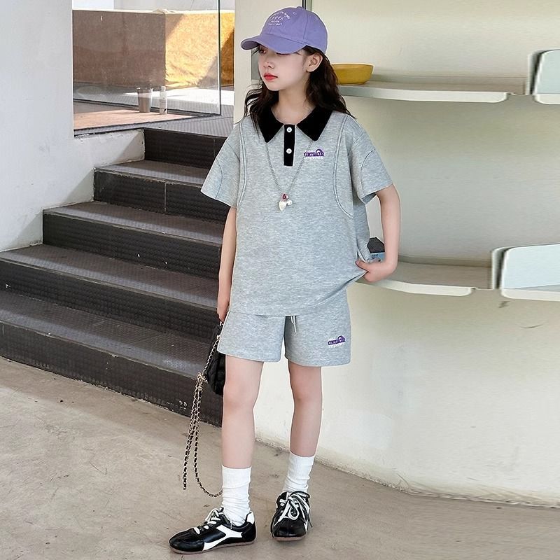 Girls Korean Lapel Shorts Summer Two-Piece Set – Baby & Children's Outfits – Image 3