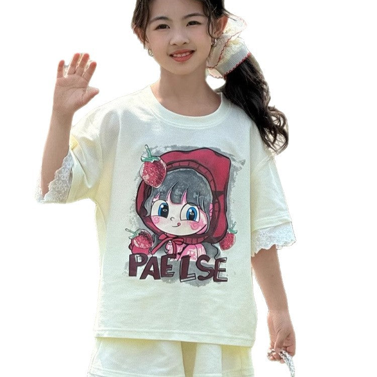 Girls Lace Cartoon Shorts Summer Two-Piece Set – Baby & Children's Outfits – Image 5
