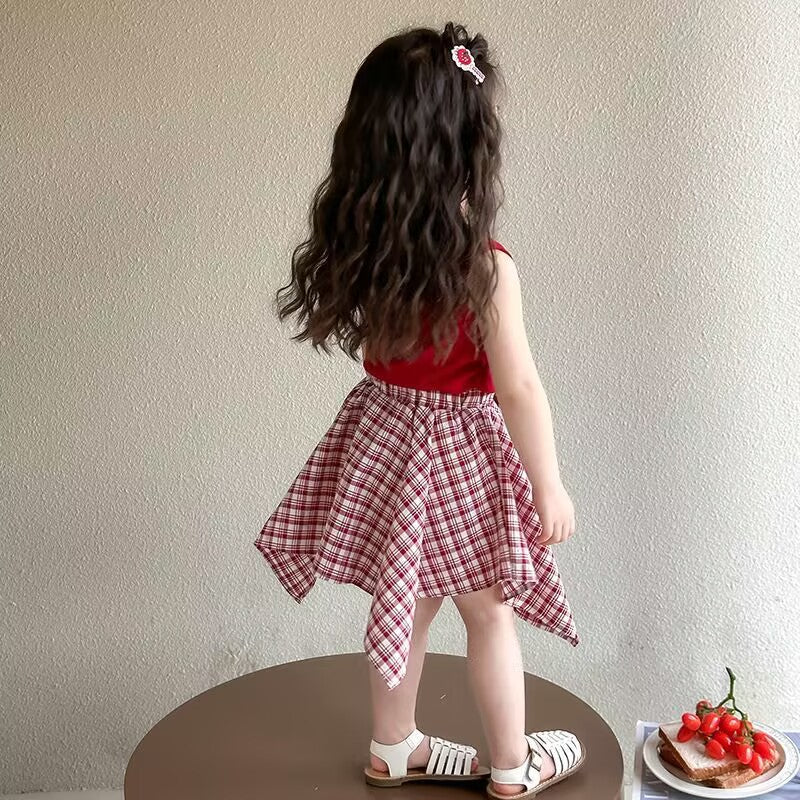 Girls Korean Plaid Skirt Summer Two-Piece Set – Baby & Children's Outfits – Image 3