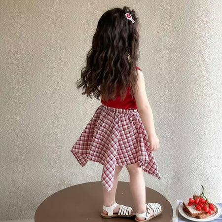 Girls Korean Plaid Skirt Summer Two-Piece Set – Baby & Children's Outfits – Image 3