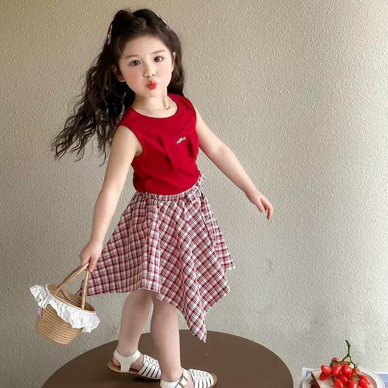 Girls Korean Plaid Skirt Summer Two-Piece Set – Baby & Children's Outfits – Image 4