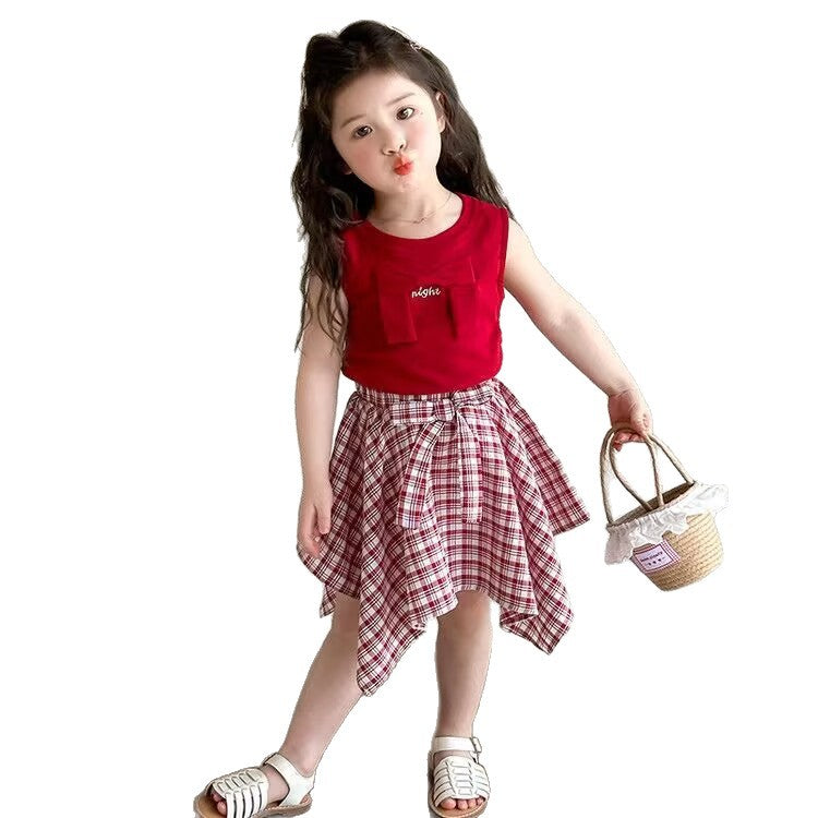 Girls Korean Plaid Skirt Summer Two-Piece Set – Baby & Children's Outfits – Image 5