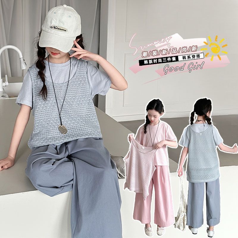 Girls Korean Vest Pants 3-Piece Summer Set – Baby & Children's Outfits – Image 2