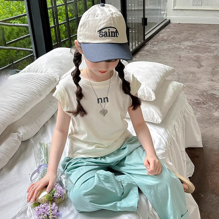 Girls Korean Letter Pants Summer Two-Piece Set – Baby & Children's Outfits – Image 2