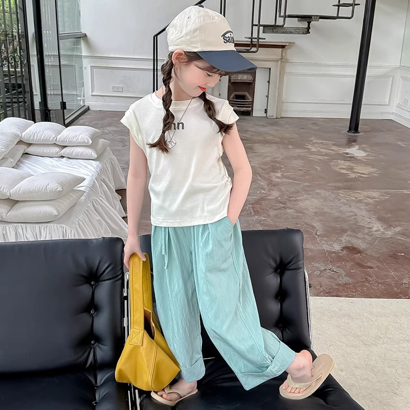 Girls Korean Letter Pants Summer Two-Piece Set – Baby & Children's Outfits – Image 4