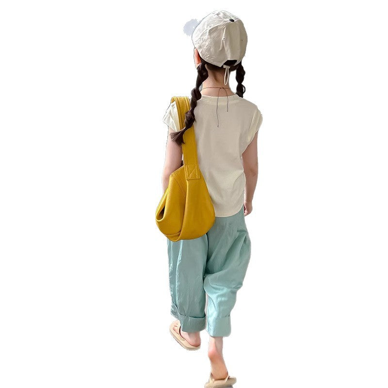Girls Korean Letter Pants Summer Two-Piece Set – Baby & Children's Outfits – Image 5
