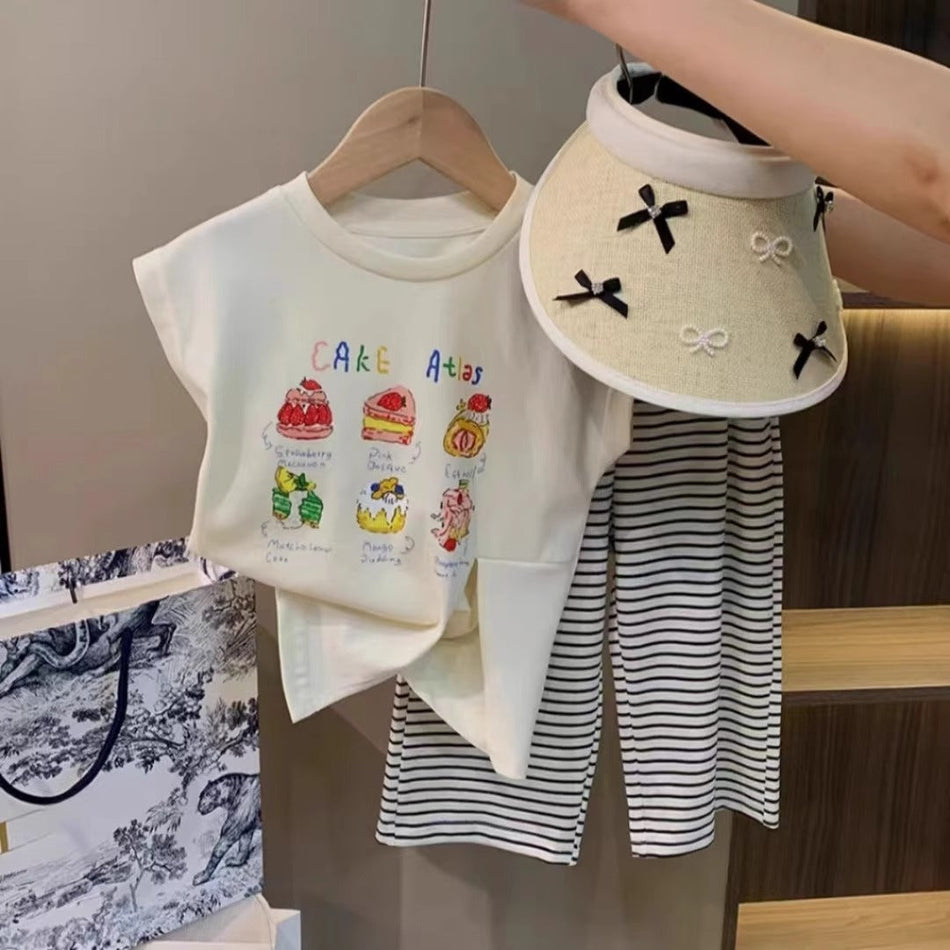 Girls Cartoon Striped Pants Summer Set – Baby & Children's Outfits – Image 1