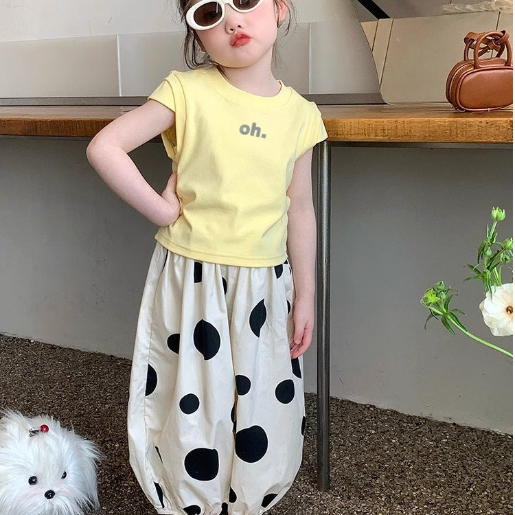 Girls Korean Letter Pants Summer Two-Piece Set – Baby & Children's Outfits – Image 1