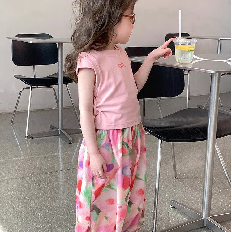 Girls Korean Letter Pants Summer Two-Piece Set – Baby & Children's Outfits – Image 4