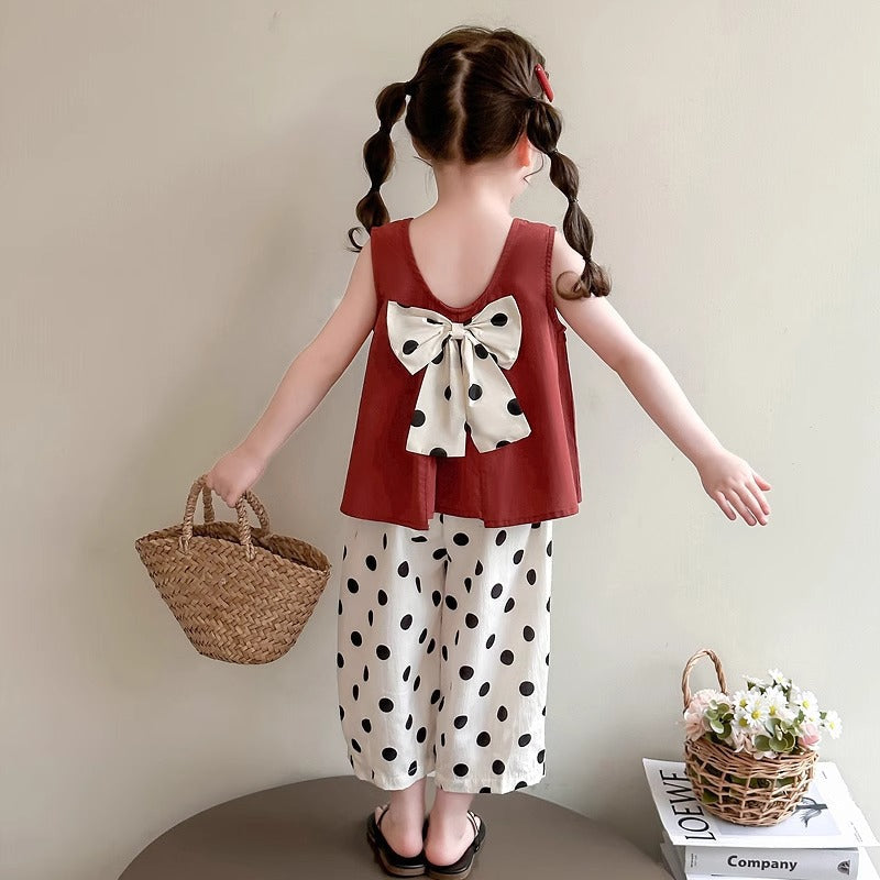 Girls Bow Top Polka Dot Pants Summer Set – Baby & Children's Outfits – Image 4