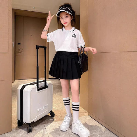 Girls Korean Collar Pleated Skirt Summer Set – Baby & Children's Outfits – Image 3