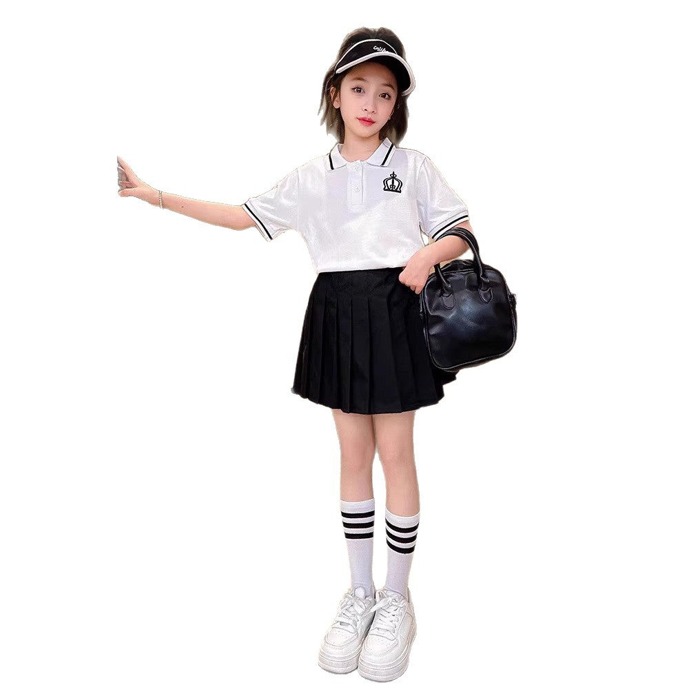 Girls Korean Collar Pleated Skirt Summer Set – Baby & Children's Outfits – Image 5
