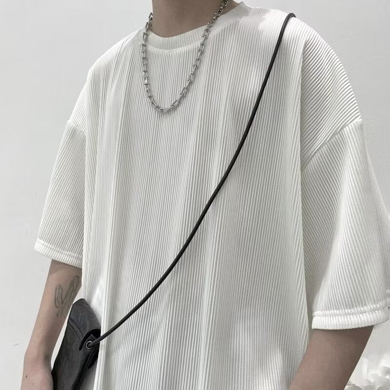 Men's white long sleeve T-shirt - loose fit round neck casual top