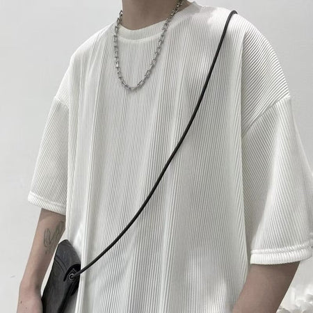 Men's white long sleeve T-shirt - loose fit round neck casual top