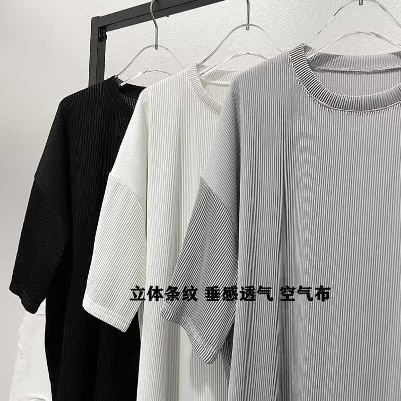 Men’s Pleated Ice Silk T-Shirt – High Street Style
