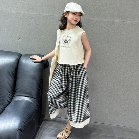 Girls Korean Plaid Pants Summer Two-Piece Set – Baby & Children's Outfits – Image 3