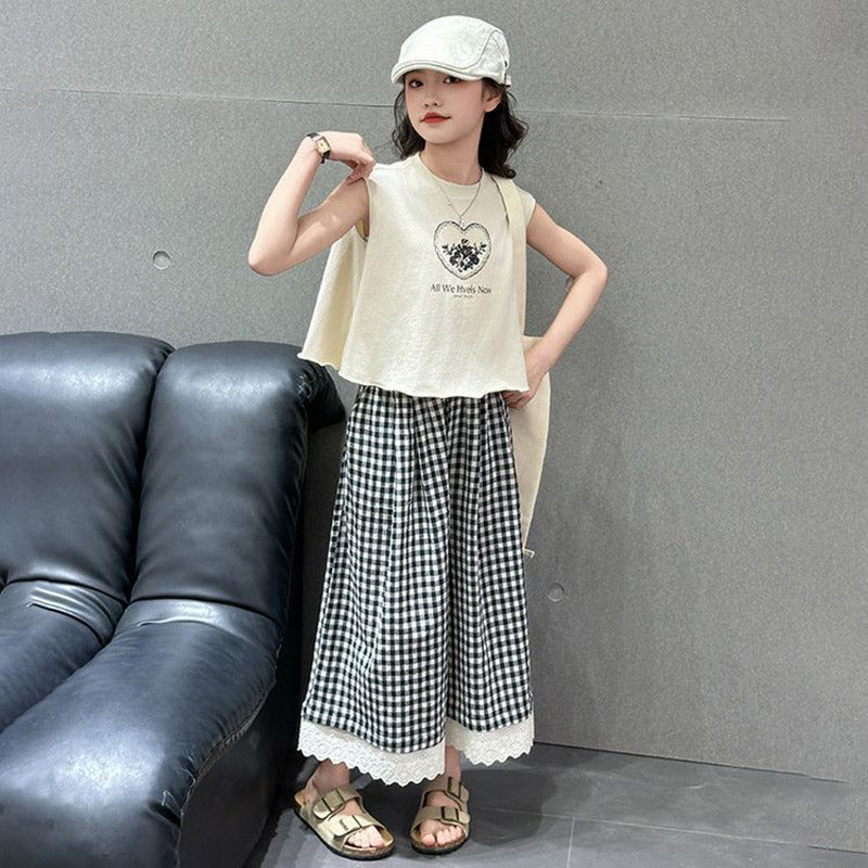 Girls Korean Plaid Pants Summer Two-Piece Set – Baby & Children's Outfits – Image 4