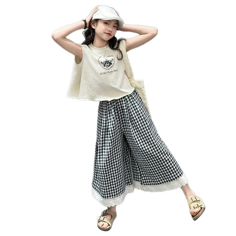 Girls Korean Plaid Pants Summer Two-Piece Set – Baby & Children's Outfits – Image 5