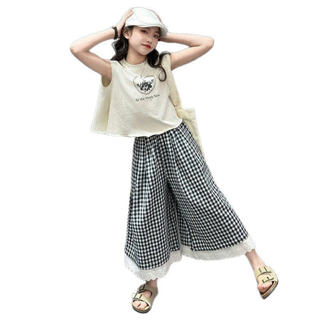 Girls Korean Plaid Pants Summer Two-Piece Set – Baby & Children's Outfits – Image 5