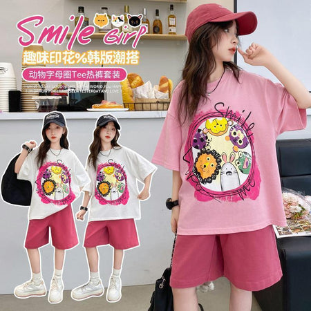 Girls Cartoon Shorts Summer Two-Piece Set – Baby & Children's Outfits – Image 2