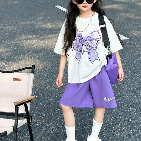 Girls Bow Shorts Summer Two-Piece Set – Baby & Children's Outfits – Image 1