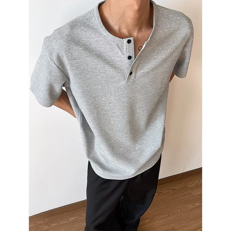 Men's gray [t020] gg long sleeve T-shirt - loose fit round neck casual top