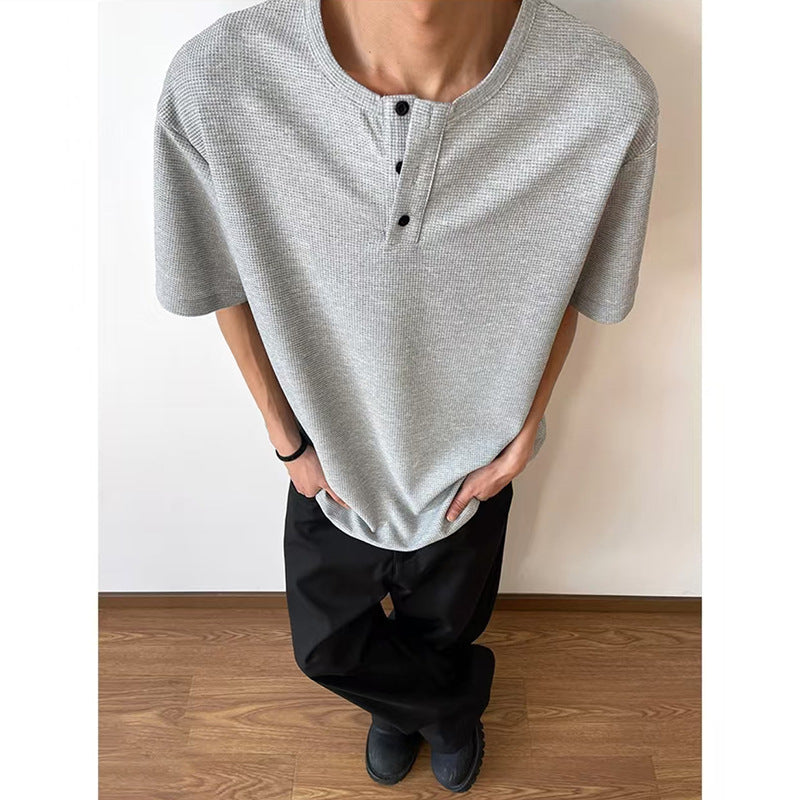 Men’s Waffle Short Sleeve T-Shirt – Casual Loose Fit