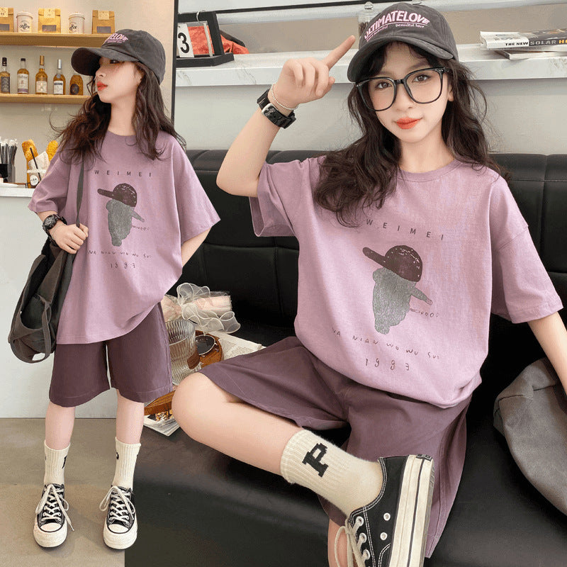 Girls Cartoon Shorts Summer Two-Piece Set – Baby & Children's Outfits – Image 2