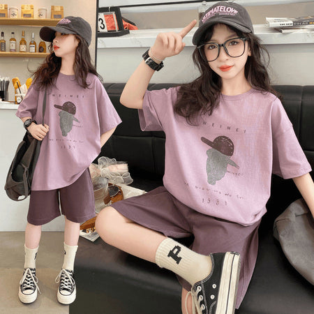 Girls Cartoon Shorts Summer Two-Piece Set – Baby & Children's Outfits – Image 2