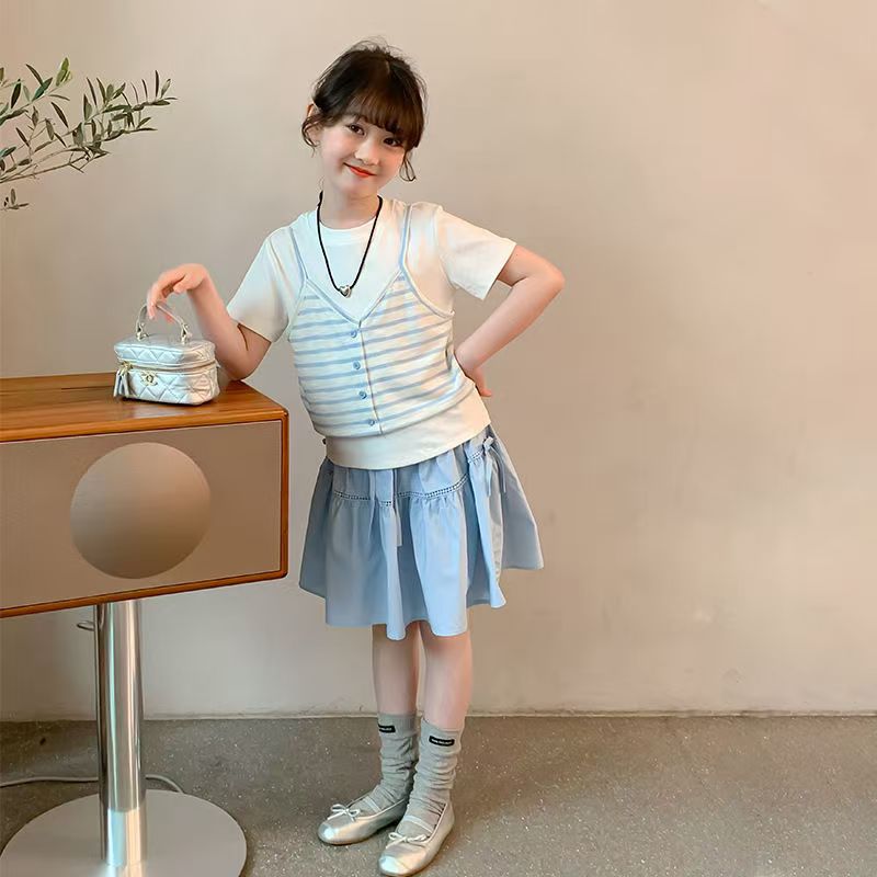 Girls Striped Skirt Summer Two-Piece Set – Baby & Children's Outfits – Image 1