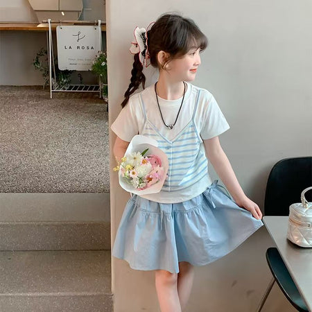 Girls Striped Skirt Summer Two-Piece Set – Baby & Children's Outfits – Image 3
