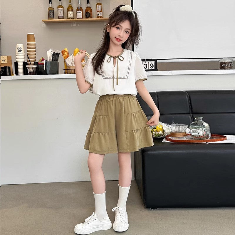 Girls Puff Sleeve Pants Summer Two-Piece Set – Baby & Children's Outfits – Image 4
