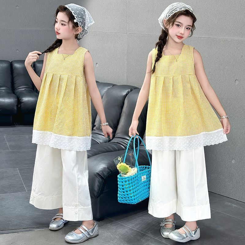 Girls Plaid Vest Wide-Leg Summer Set – Baby & Children's Outfits – Image 1