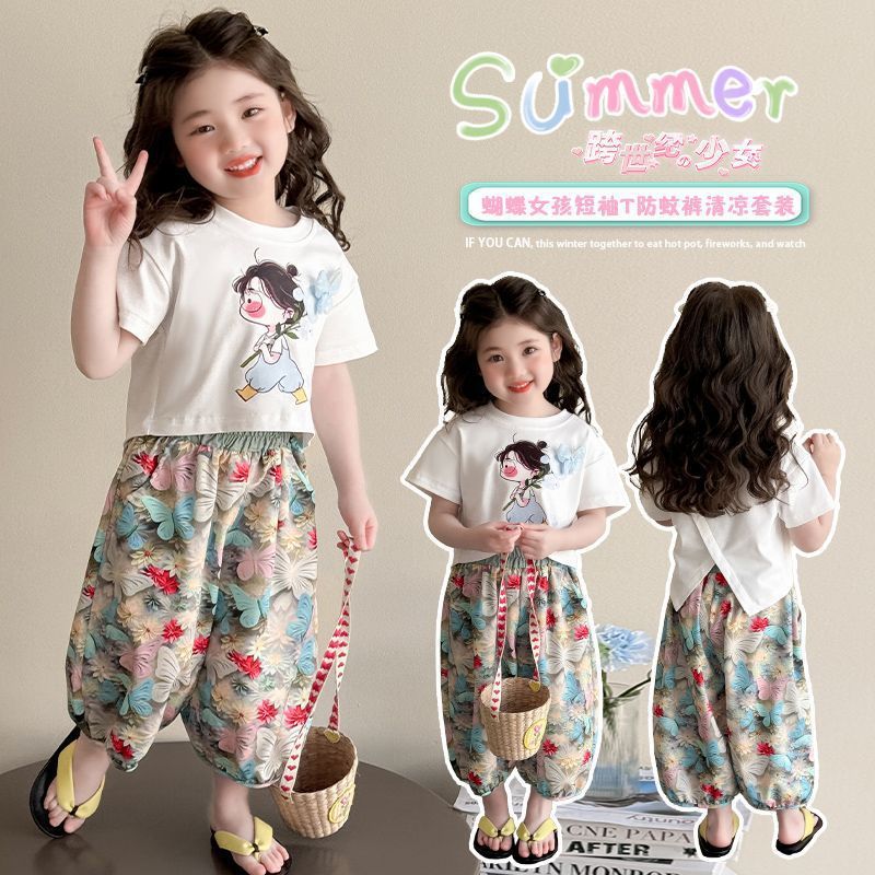 Girls Cartoon Jogger Pants Summer Set – Baby & Children's Outfits – Image 2