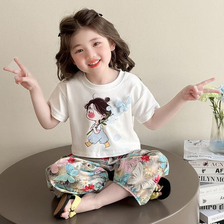 Girls Cartoon Jogger Pants Summer Set – Baby & Children's Outfits – Image 1