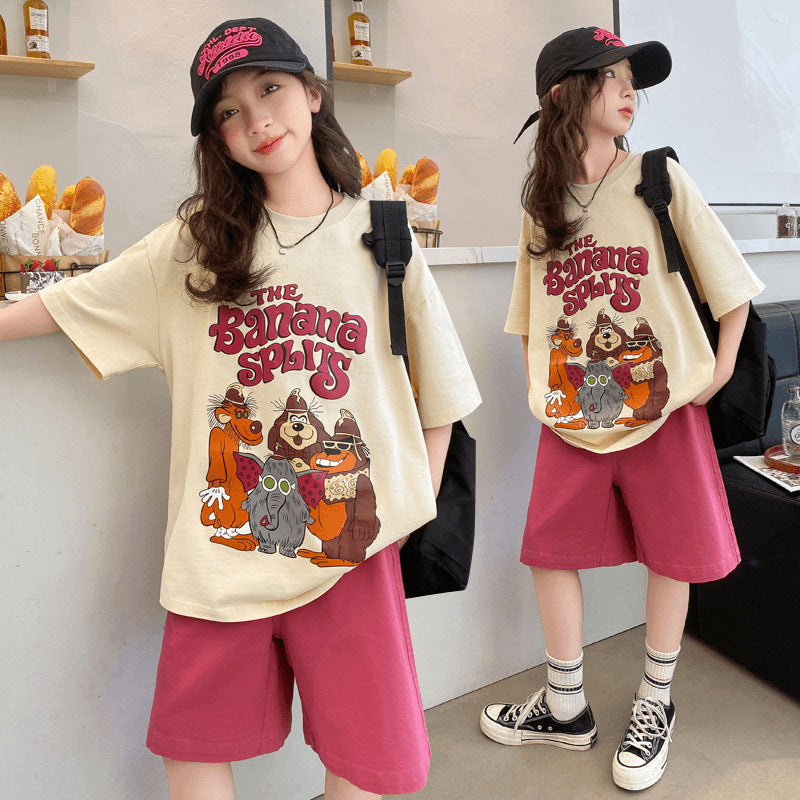 Girls Cartoon Sports Shorts Summer Set – Baby & Children's Outfits – Image 1
