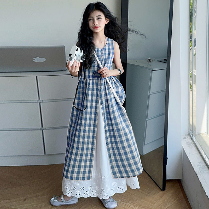 Girls Plaid Blouse Skirt Summer Two-Piece Set – Baby & Children's Outfits – Image 1