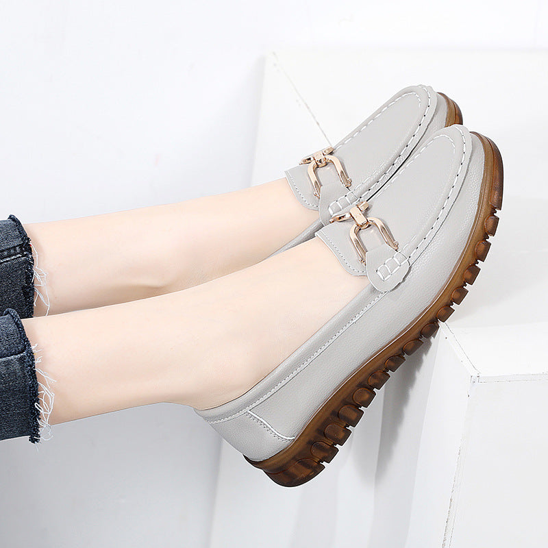 Women Leather Flat Slip-On Loafers Shoes