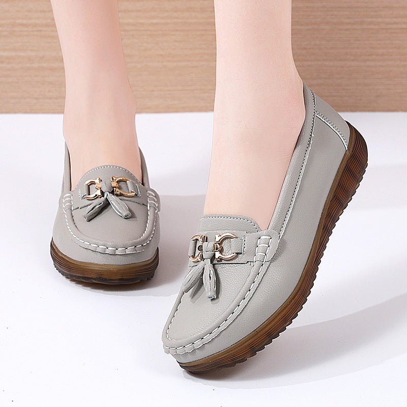 Women Thick Sole Cowhide Slip-On Loafers Shoes